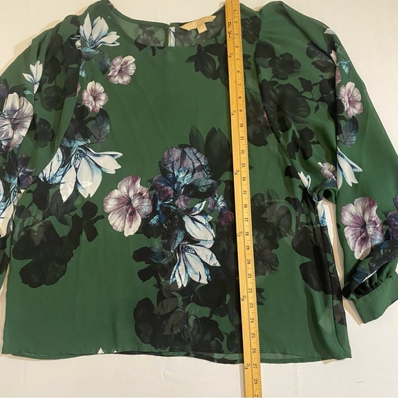 Hope & Harlow Size XL Floral Green Sheer Long Sleeve Women's Top - Picture 3 of 7